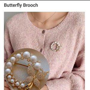 Pearl & Crystal Gold Tone Brooch